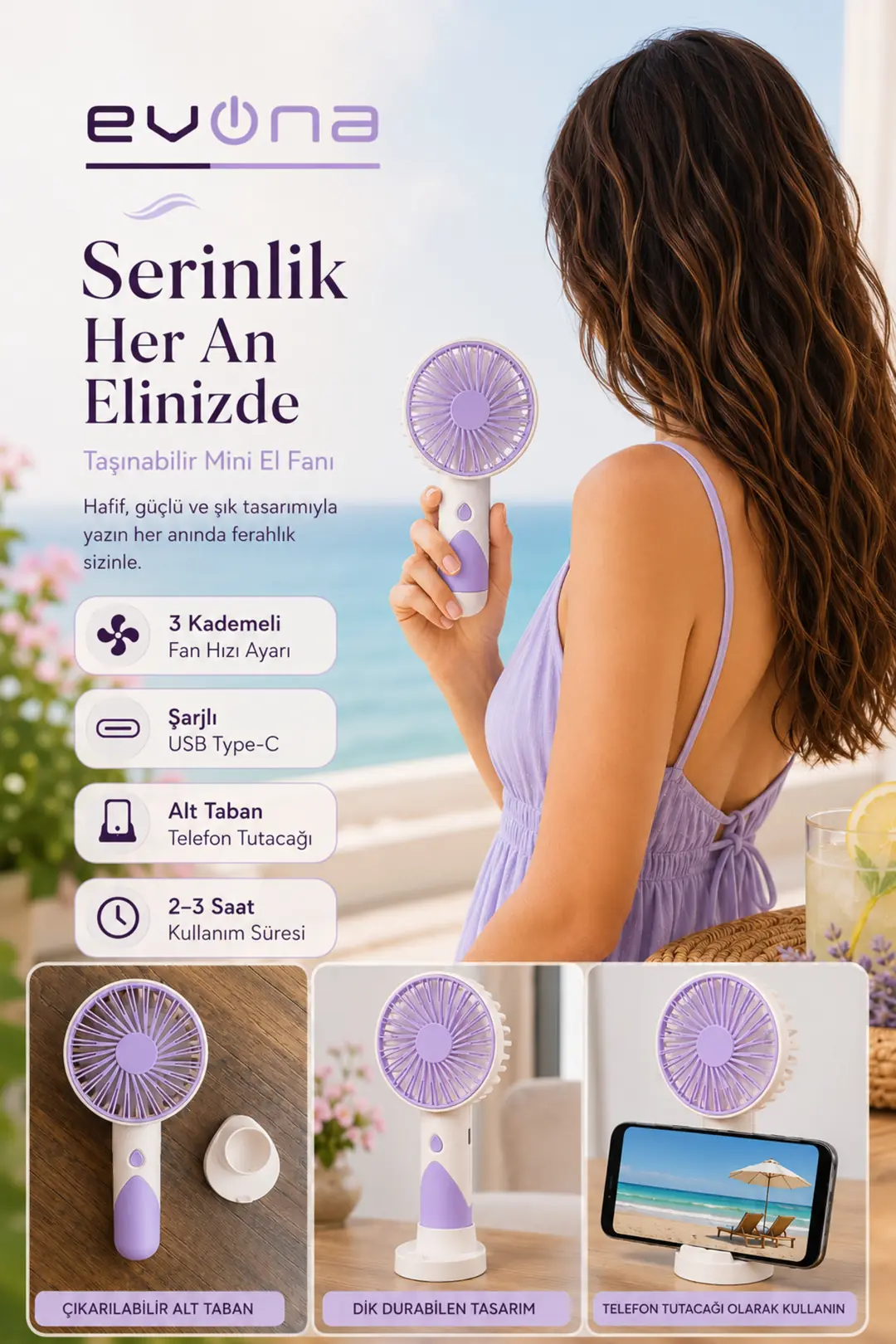 Feny El Fanı 3 Kademeli Mini El Ve Masa Vantilatörü