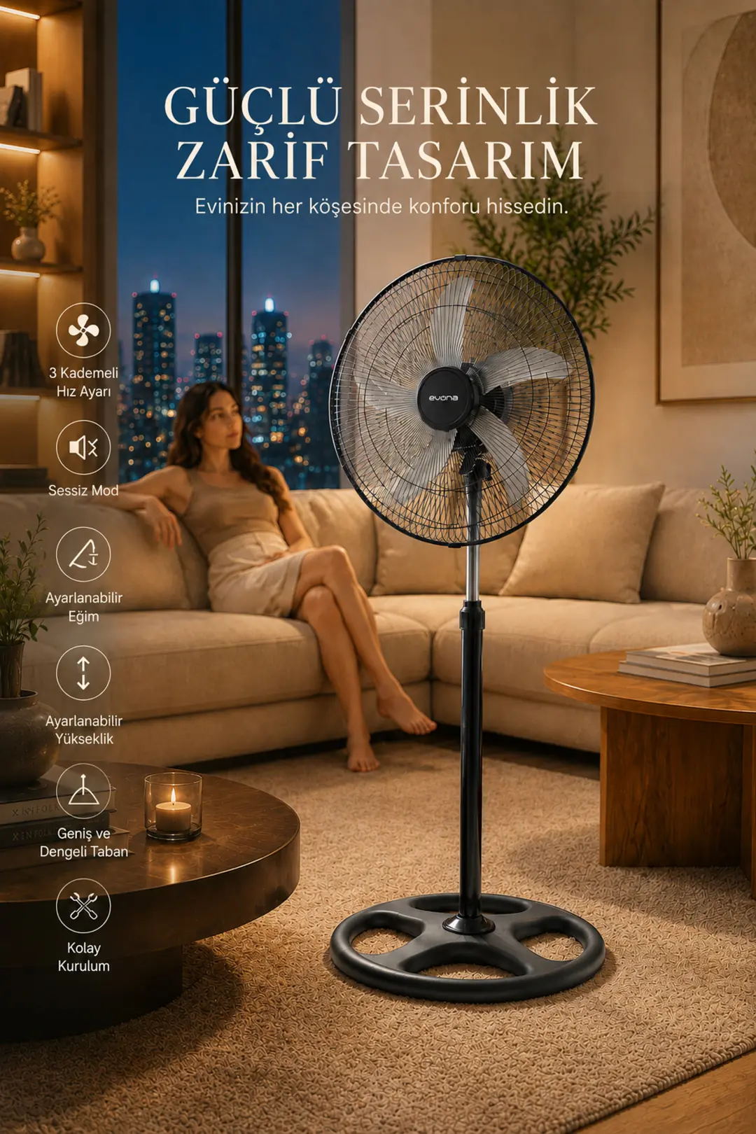 18 İnç 75 Watt Sanayi Tipi Endüstriyel Ayaklı Vantilatör Soğutucu Fan, 5 Pervaneli 180° Salınımlı