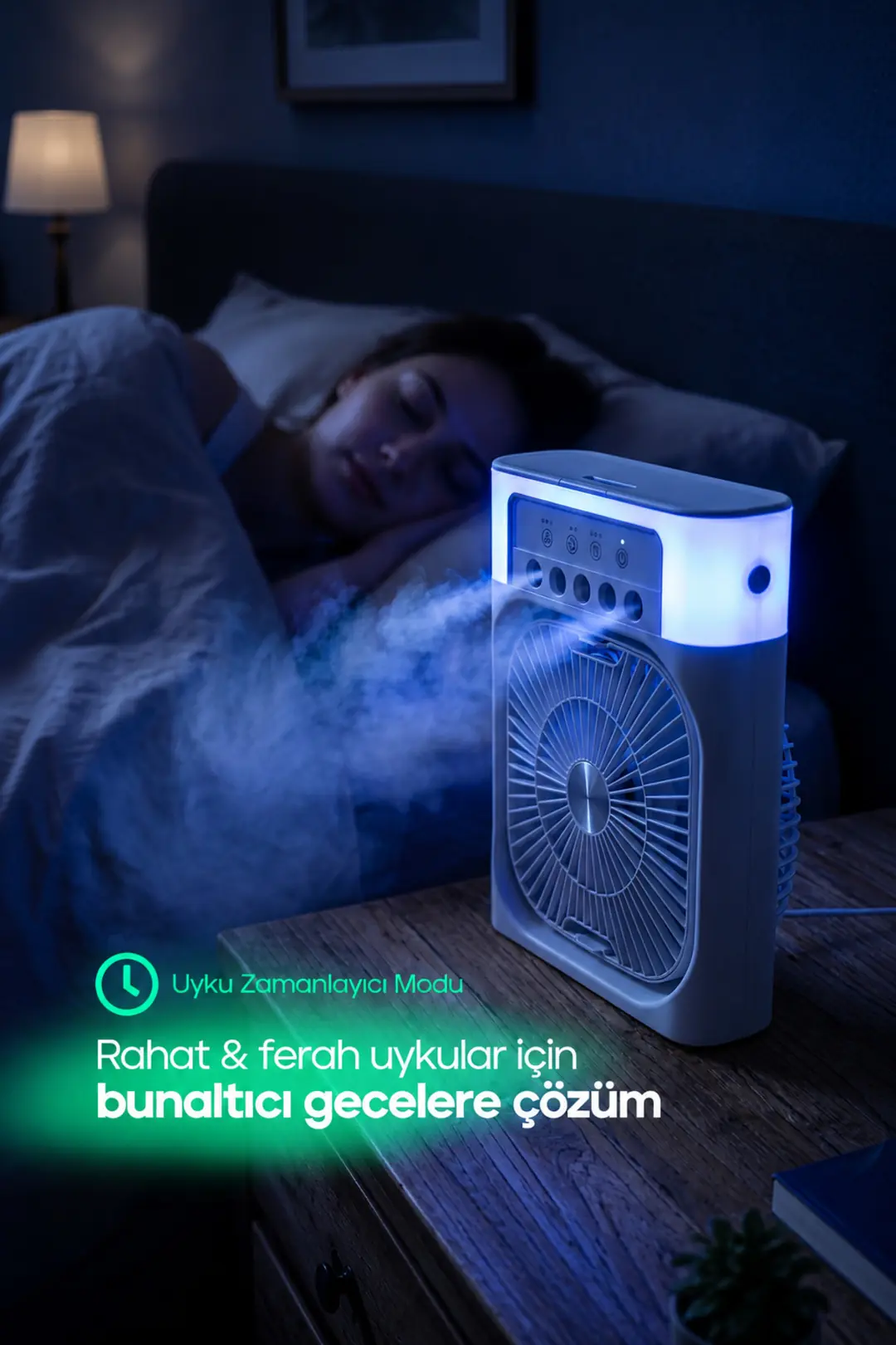 Feny 3in1 Masaüstü Fan 3 kademeli Ferah Nemlendirici Buharlı Rgb Aydınlatmalı Vantilatör