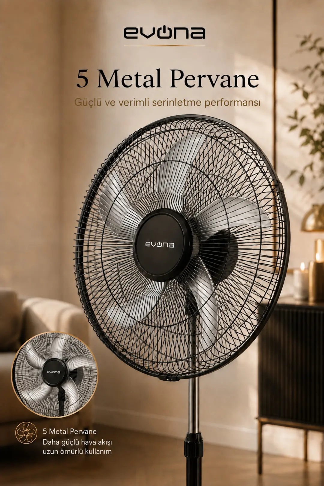18 İnç 75 Watt Sanayi Tipi Endüstriyel Ayaklı Vantilatör Soğutucu Fan, 5 Pervaneli 180° Salınımlı