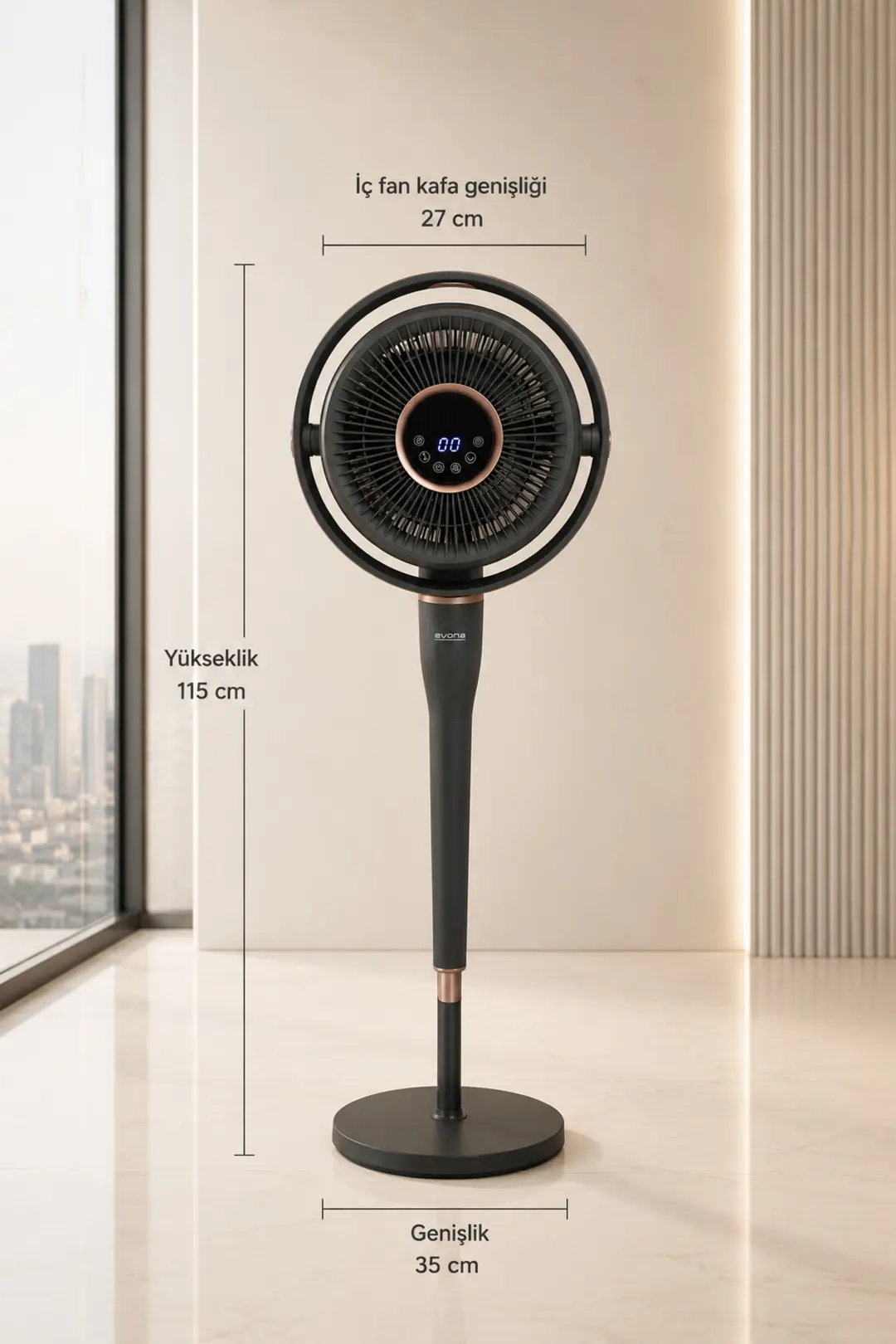 Aura 360 ATK2603 360° Dinamik Salınımlı Sessiz Vantilatör, Uzaktan Kumandalı, 6 Hız Modlu, 24 Saat Zaman Ayarlı, Antrasit Gri